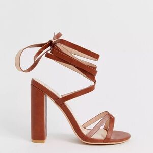 ASOS Simmi London Heidi-27 Tan Ankle Tie Block Heels